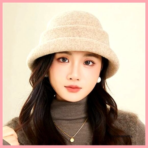 Faux Wool Fedora Bucket Hat for Women Vintage Felt Cloche Bowler Cap main image 4